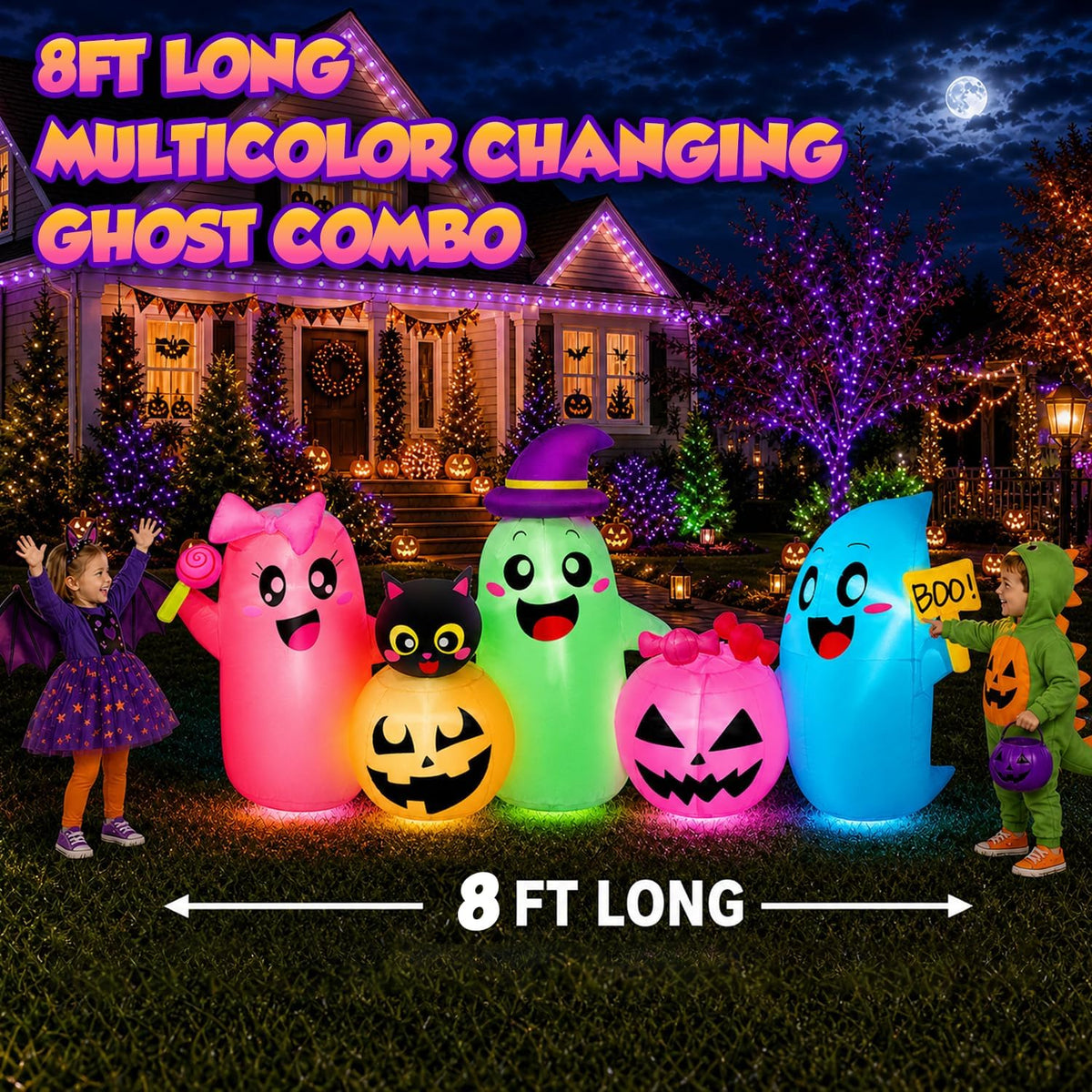 fotako QM-WS-030 8-Foot Halloween Ghost & Pumpkin Inflatable – Color Changing – product detail