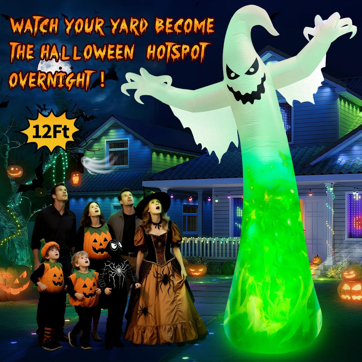 zukakii QM-WS-021 12-Foot Halloween Ghost Inflatable – White – product detail