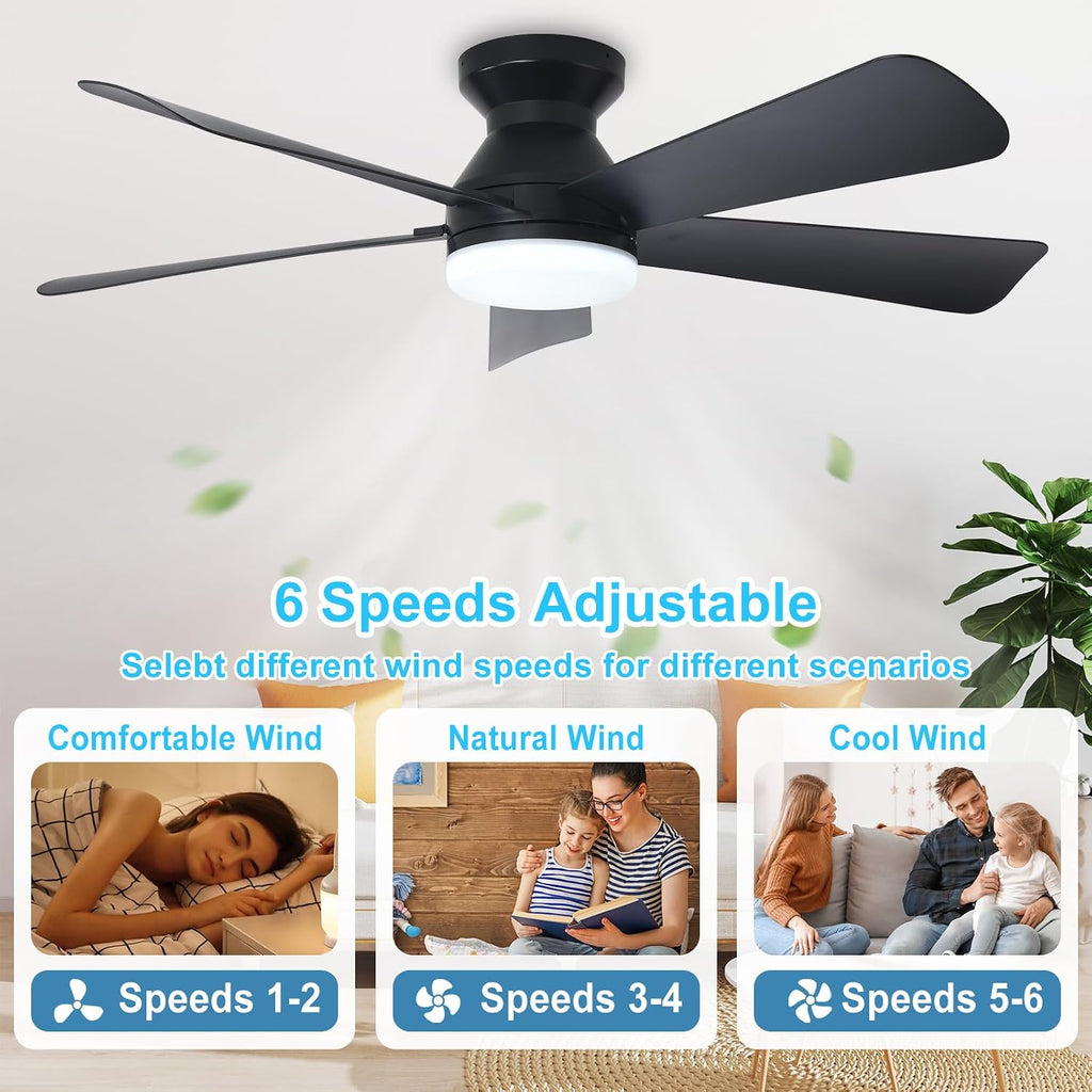 Depuley 42-Inch Ceiling Fan with Dimmable LED Light, Black