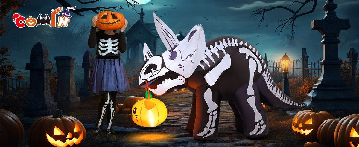 COMIN CO-69429 6.5-Foot Halloween Skeleton Dinosaur Inflatable – Black – product detail