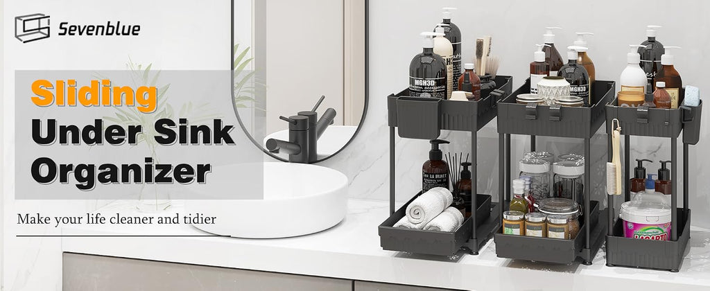 Sevenblue Two-Tier Under-Sink Organizers, Black, 3-Pack