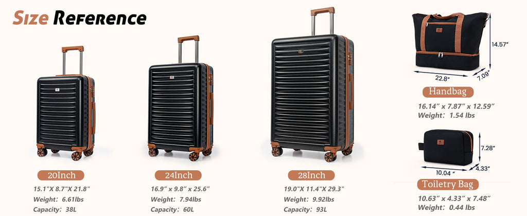 KUNEL XRK-5PCS-Black Luggage Set – 5 Piece Sets (20/24/28/DB/TB), Black – Black / 5 Piece Sets (20/24/28/DB/TB) – product detail