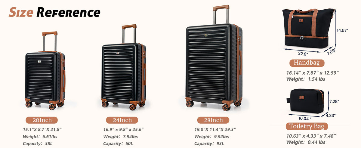 KUNEL XRK-5PCS-Black Luggage Set – 5 Piece Sets (20/24/28/DB/TB), Black – Black / 5 Piece Sets (20/24/28/DB/TB) – product detail