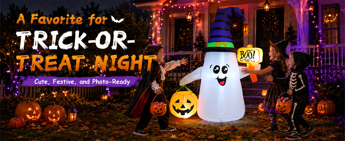 GOOSH 69110 5-Foot Halloween Wizard Ghost & Pumpkin Inflatable – White – product detail