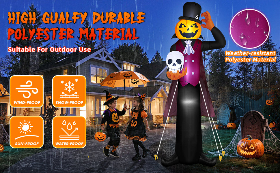 zukakii QM-WS-002 12-Foot Halloween Pumpkin & Ghost & Vampire Inflatable – black – product detail
