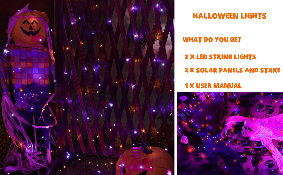 Joomer 2-Pack 240-LED Halloween Solar String Lights – 2*120LED, Orange+Purple – Orange+Purple / 2*120LED – product detail