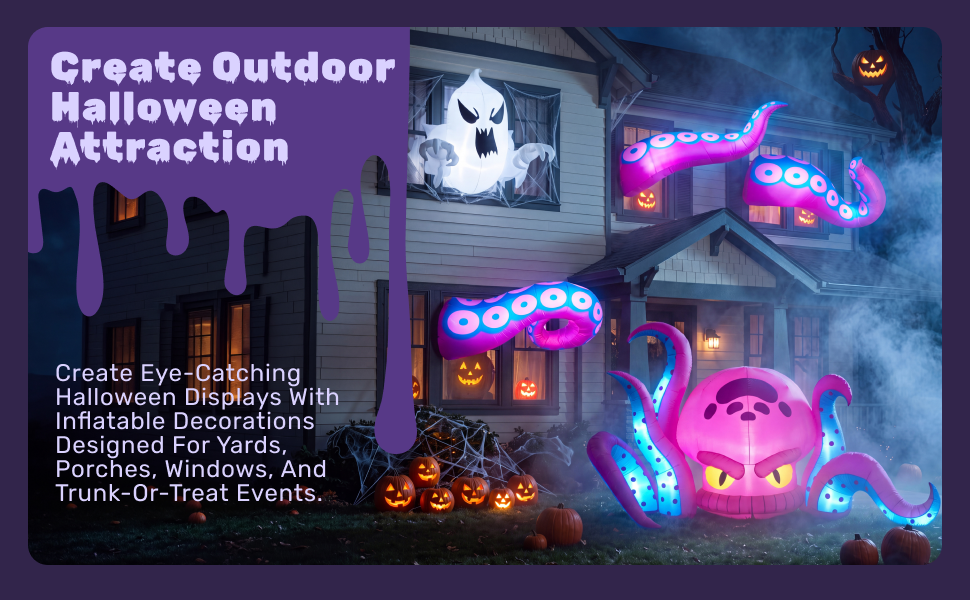 JOYIN 18672 10-Foot Halloween Octopus Inflatable – Blue-tentacled Octopus – product detail