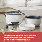 BLACK+DECKER Rice Cooker with Steamer, White, 6 Cups Cooked
