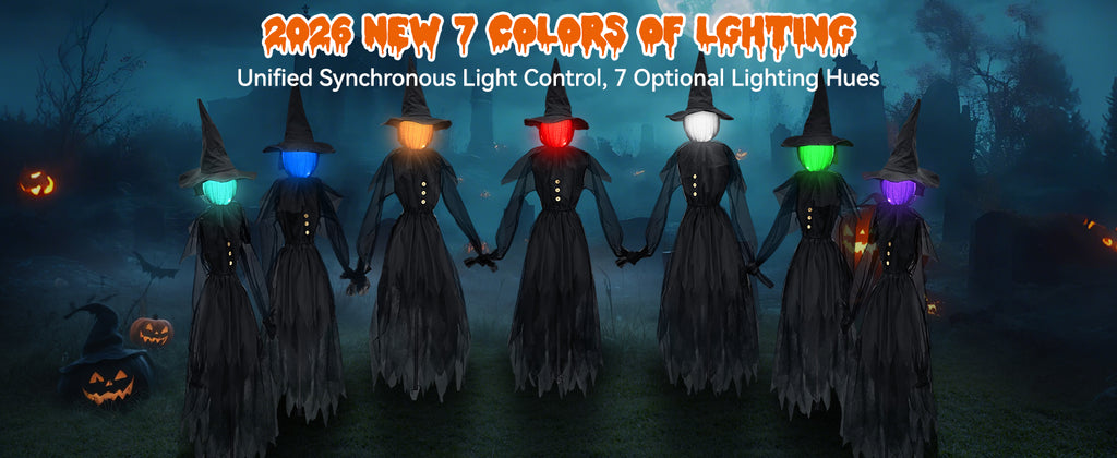 Jibeufi Hlw-witch-3pcs 3-Pack 4.9-Foot Lighted Halloween Witch Stakes – black – product detail