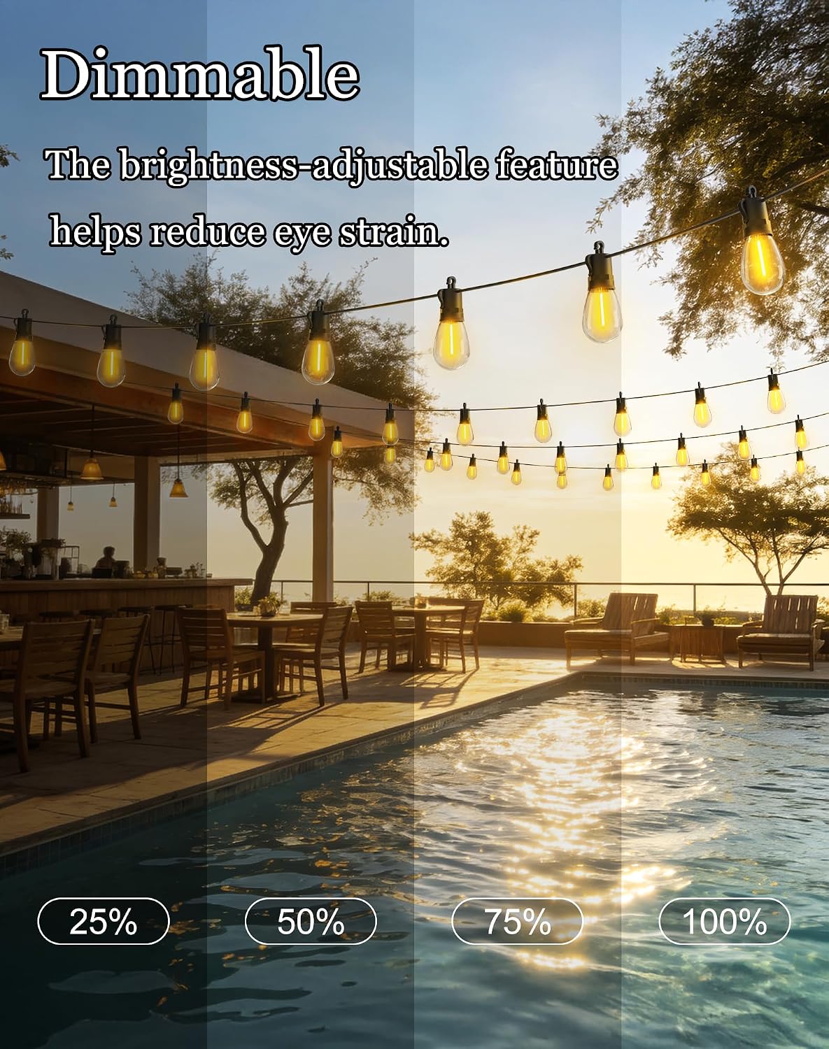 VGUXG Solar Patio String Lights, 50 ft, 15 Sockets