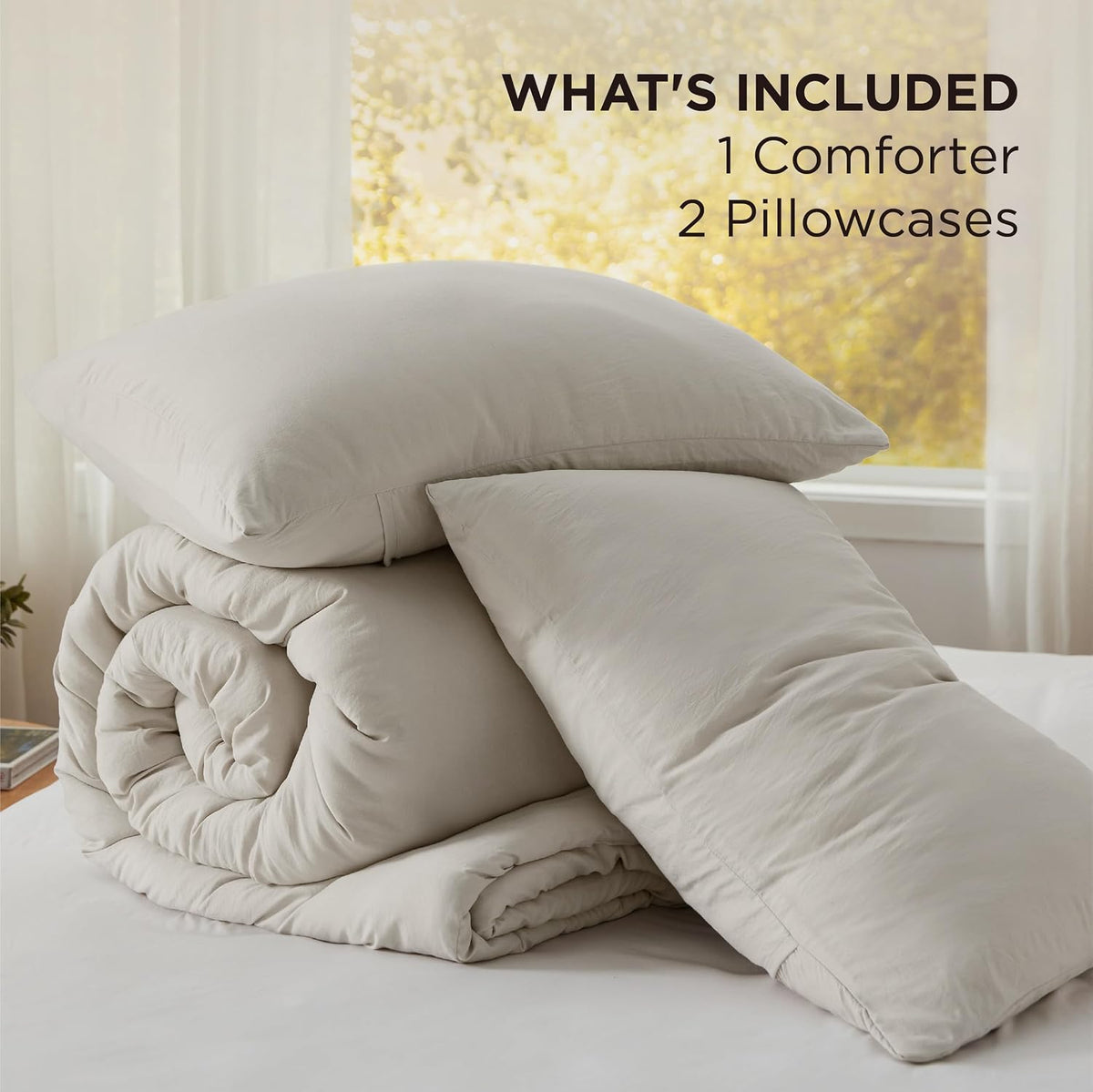 Bedsure Prewashed King Comforter Set, 3 Pieces, Beige