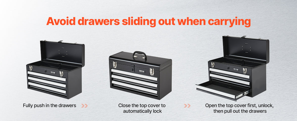 VEVOR TBD-2003SSBK 20.5-Inch 3-Drawer Steel Tool Chest – Black – product detail