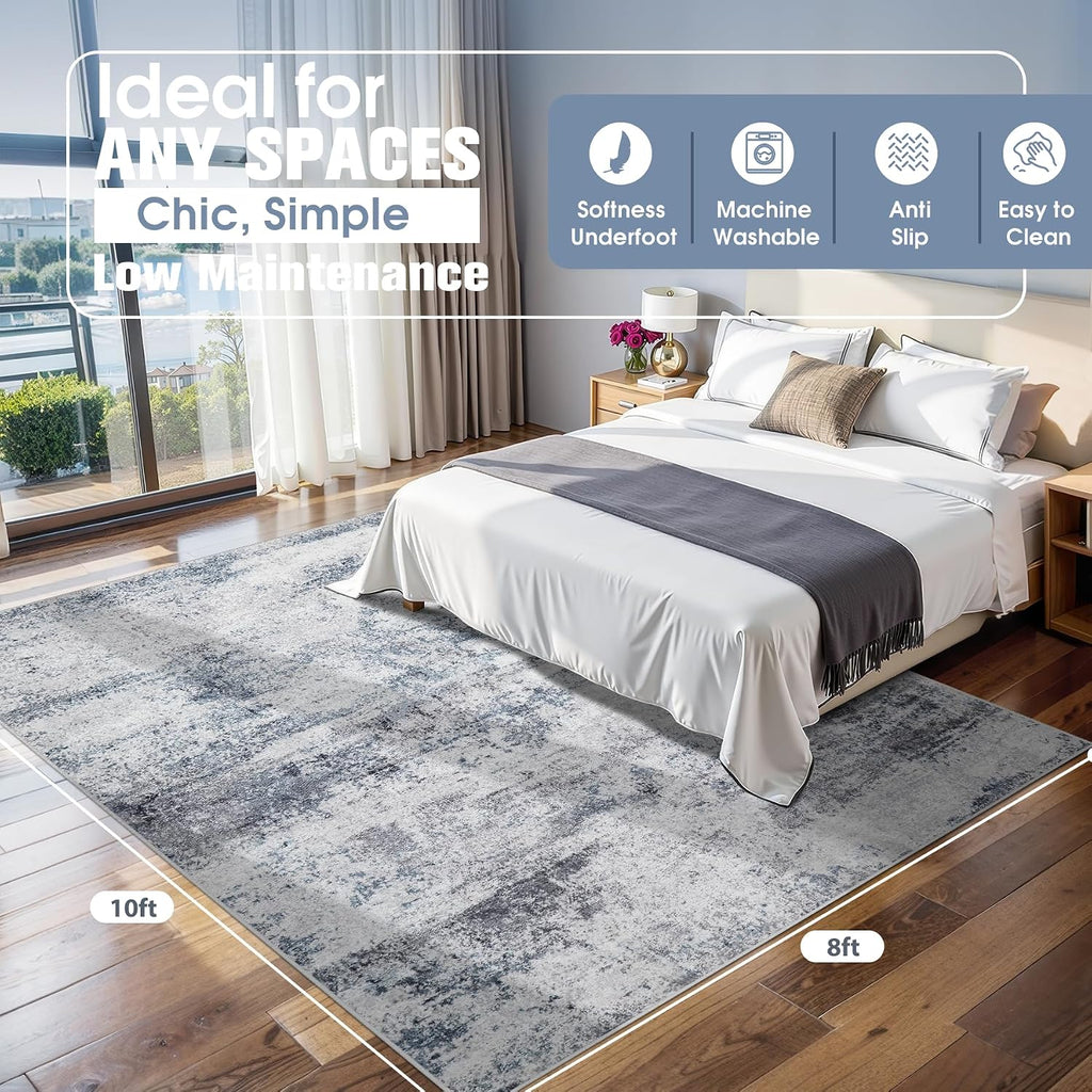 Aelenmu Abstract Area Rug, Blue/Grey, 8 x 10 ft