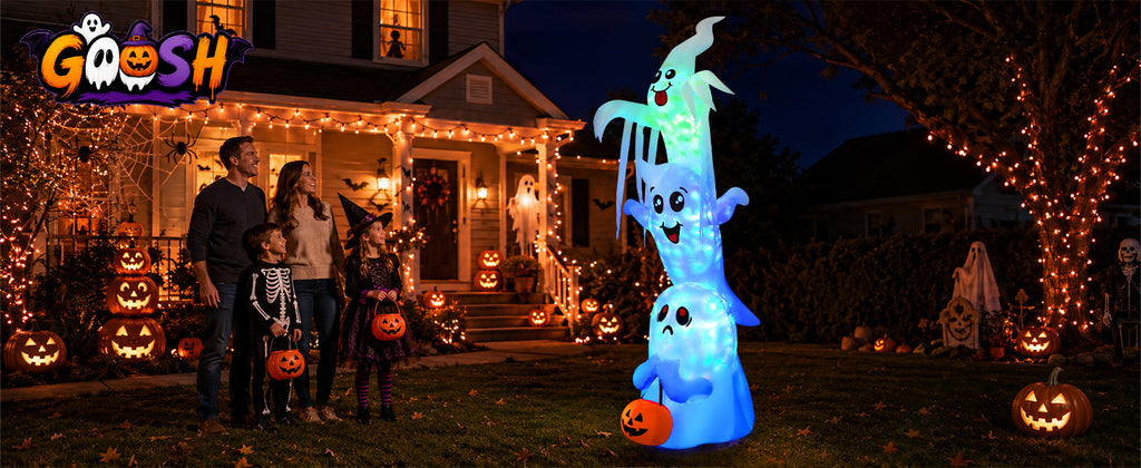 GOOSH D-69119 9.8-Foot Halloween Stacked Three Ghosts Inflatable – White – product detail