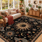 meejou Sun and Moon Area Rug, Black/Gold/Beige/Red, 5 x 7 ft