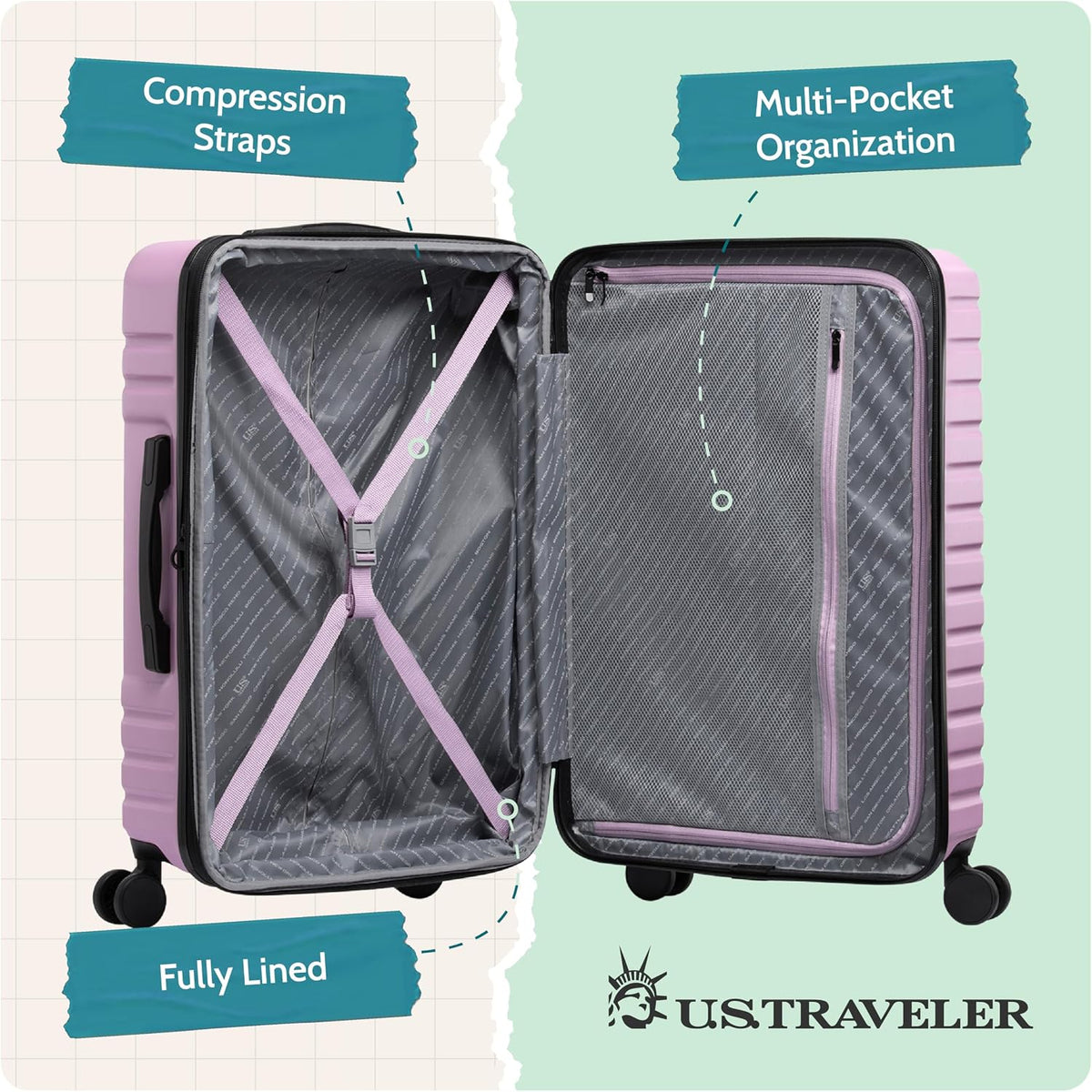 U.S. Traveler US09181L30 Hardside Suitcase – Checked-Large 30-Inch, No USB Port, Lavender – Lavender / Checked-Large 30-Inch, No USB Port – product detail