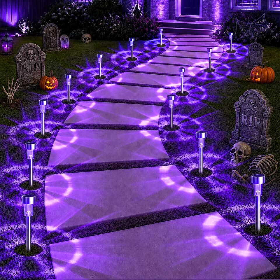 GIGALUMI 11762 Halloween Solar Pathway Stake Lights – 12 pack, Purple