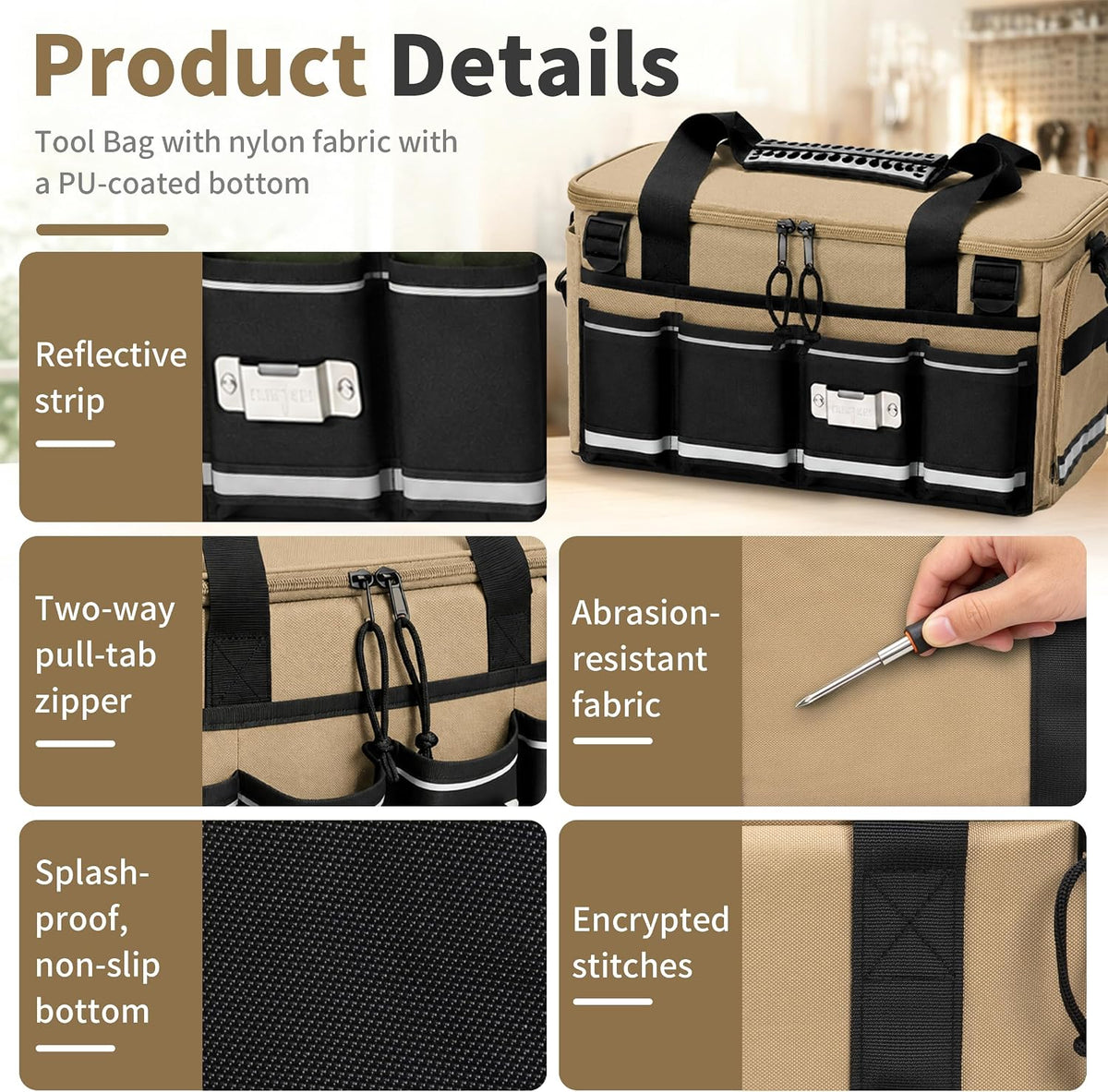 Wigojoy 250612 Wide-Mouth Tool Bag – Khaki – product detail