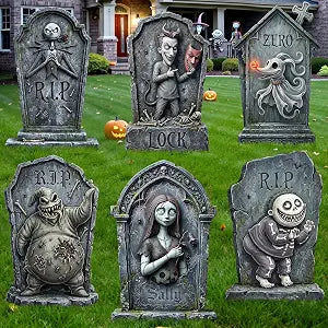 KLYRO 6-Pack 17-Inch Printed Halloween Tombstone Yard Signs – 17 Inch, Black