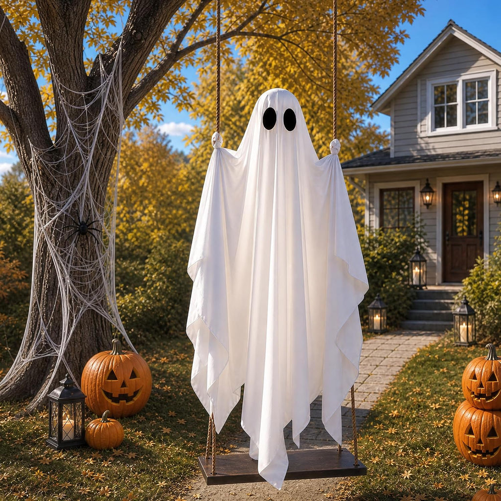 JOROMIT 01 Lighted Hanging Halloween Ghost Swing Decoration – White – product detail