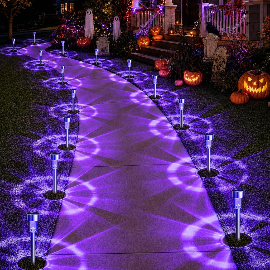 GIGALUMI 11762 Halloween Solar Pathway Stake Lights – 12 pack, Purple – Purple / 12 pack – product detail