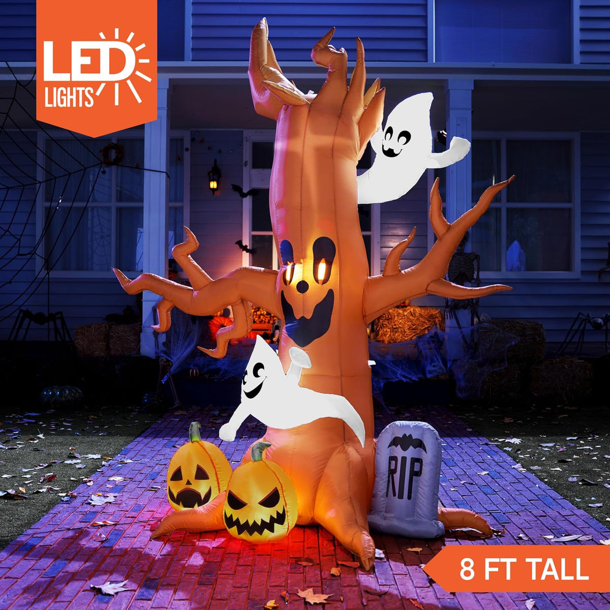 Joiedomi RH-120-2000U4-1,30048 8-Foot Halloween Tree, Ghost, Pumpkin & Tombstone Inflatable – Brown, Orange, White – product detail