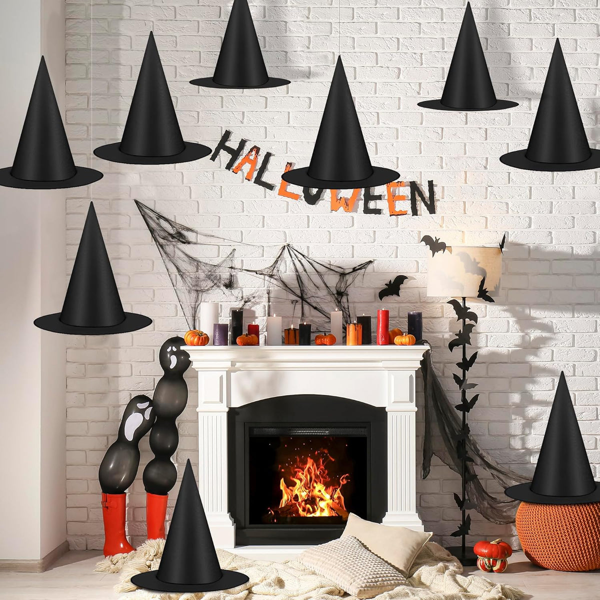 Helimoto 12-Piece Hanging Halloween Witch Hat Set – Black – product detail