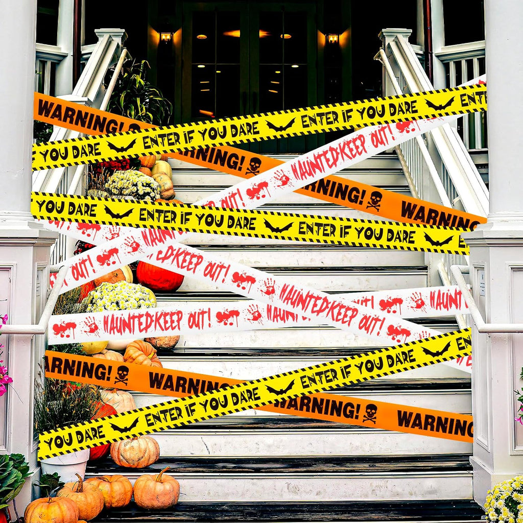 ONFAON 3-Piece Non-Adhesive Halloween Caution Tape Bundle – Red or Orange – product detail