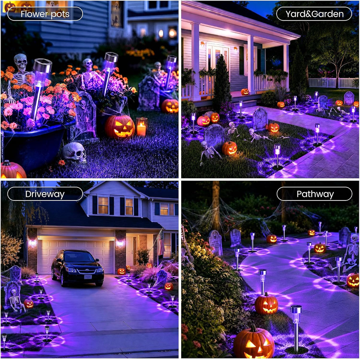 GIGALUMI 11762 Halloween Solar Pathway Stake Lights – 12 pack, Purple – Purple / 12 pack – product detail