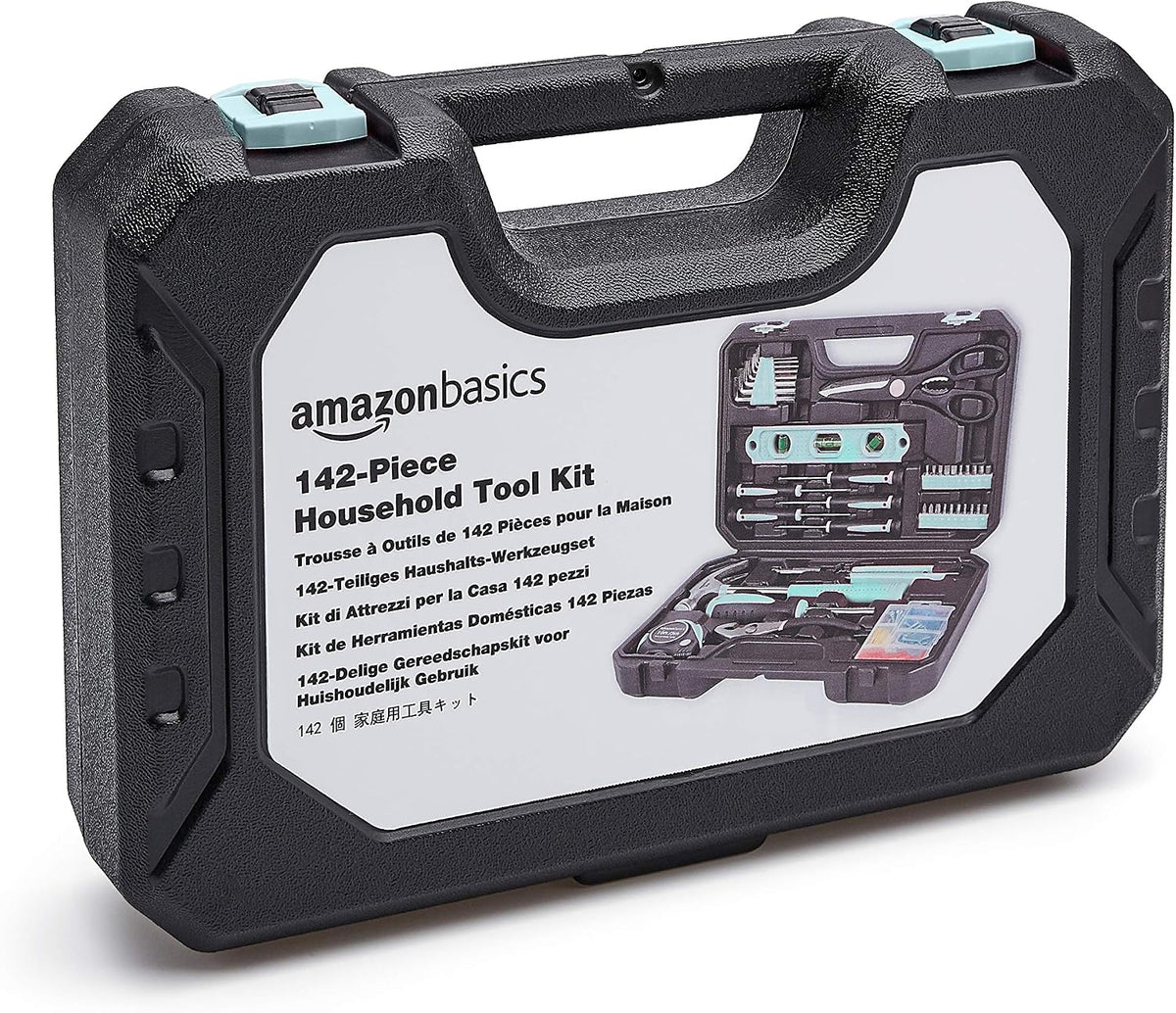 Amazon Basics 142-Piece Household Tool Kit with Storage Case – Turquoise – product detail