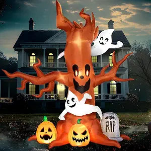 Joiedomi RH-120-2000U4-1,30048 8-Foot Halloween Tree, Ghost, Pumpkin & Tombstone Inflatable – Brown, Orange, White