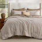 Bedsure Brown Gingham Queen Comforter Set, 3 Pieces