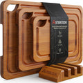 Astercook Carbonized Bamboo Cutting Boards with Stand, 3-Piece Set