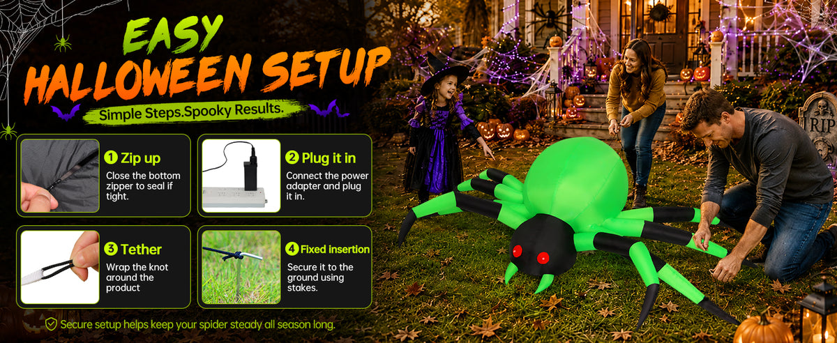 COMIN 9-Foot Halloween Spider Inflatable – Green – product detail
