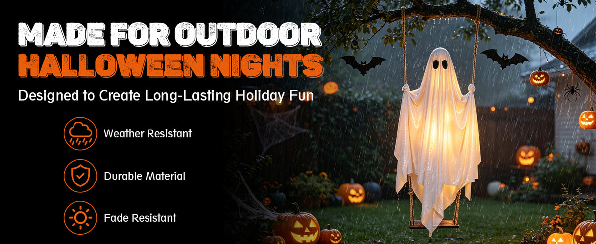 FairyGlim Lighted Halloween Swinging Ghost Decoration – White – product detail