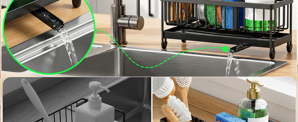 Cisily Stainless Steel Sink Caddy, Black, 9.25 in