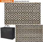 SAND MINE Reversible Outdoor Rug, Black and Beige, 5 x 8 ft