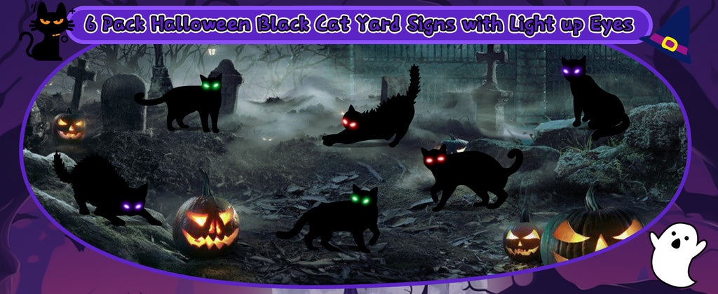 LCHUANG H-HG-RC 6-Piece Lighted Black Cat Halloween Yard Stake Set – Black – product detail