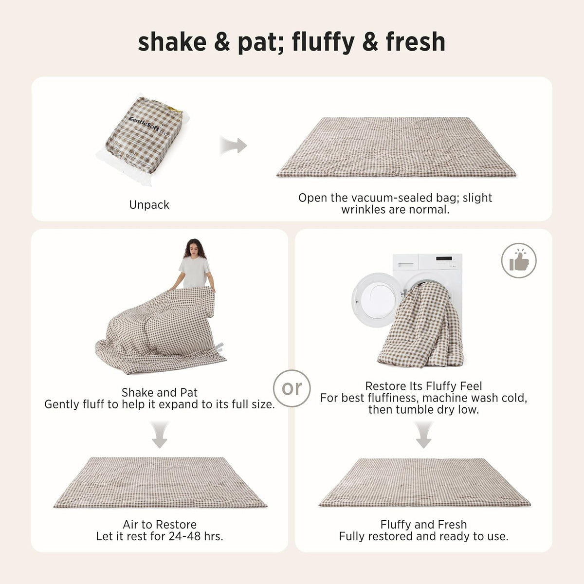 Bedsure Brown Gingham Queen Comforter Set, 3 Pieces