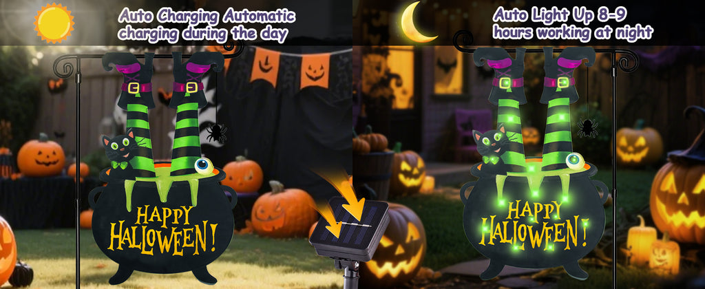 FLAGMESAGE 01 Solar-Lighted Halloween Witch Feet Garden Flag – 12x18 Inch, Witch Feet-Multi Colored-12x18 – Witch Feet-Multi Colored-12x18 / 12x18 Inch – product detail