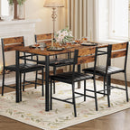 IRONCK Five-Piece Dining Set with Four Chairs, Rustic Brown