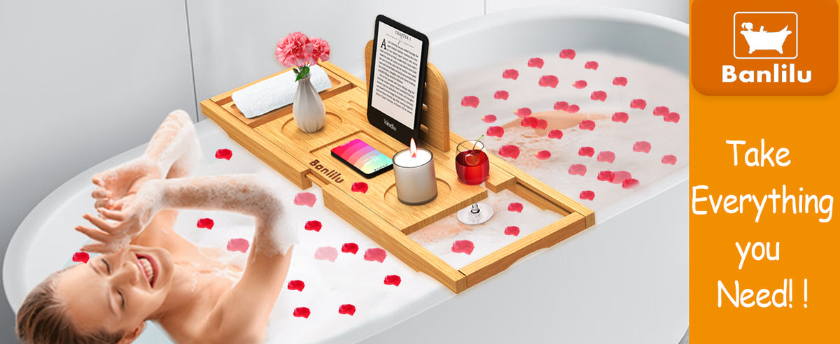 Banlilu Expandable Bamboo Bathtub Tray, Natural