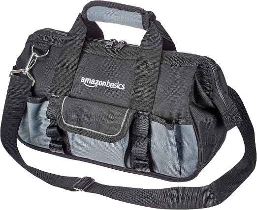 Amazon Basics TB001 12-Inch 16-Pocket Tool Bag – Small Standard Bag, Black & Gray