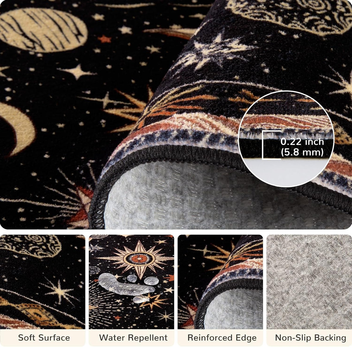 meejou Sun and Moon Area Rug, Black/Gold/Beige/Red, 5 x 7 ft