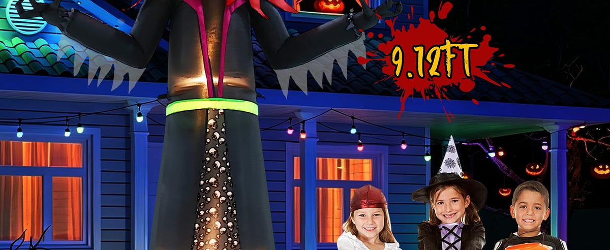 GIFTFIND 10080 9-Foot Halloween Pumpkin & Witch Inflatable – 9ft Pumpkin Man – product detail