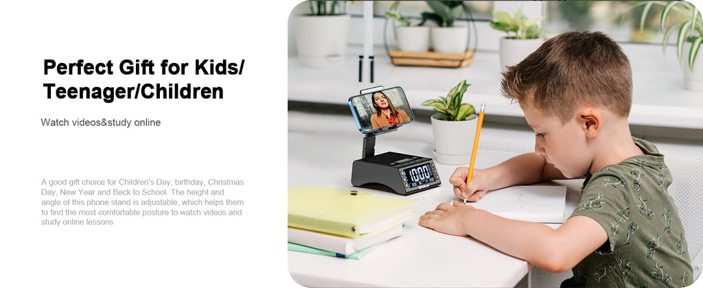 TechGlow Bluetooth Speaker Stand with Dual Alarm Clock, Black