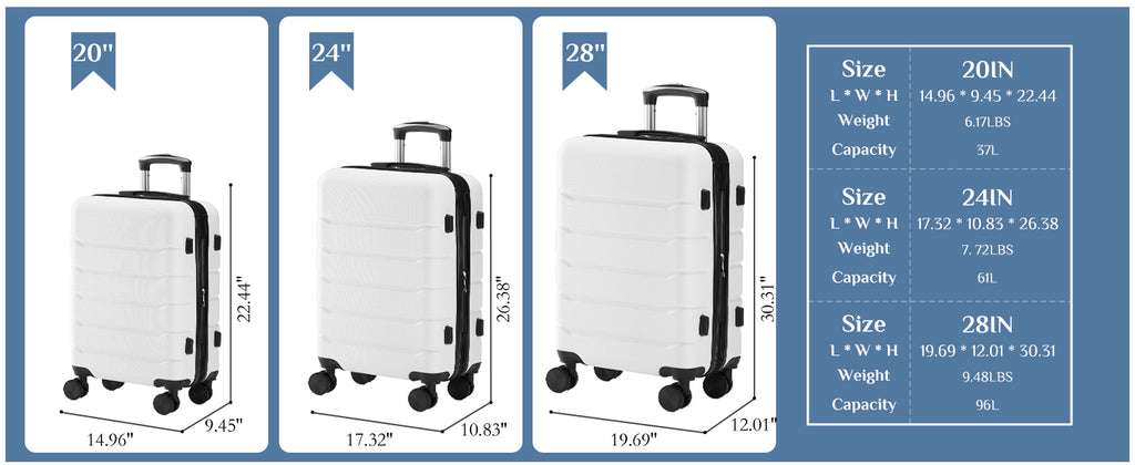 NEWBULIG 2LG-24WT Suitcase – 24 Inch, White – White / 24 Inch – product detail
