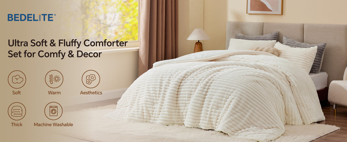 BEDELITE Queen Fleece Comforter Set, Cream White