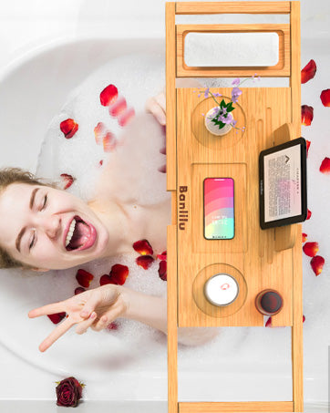 Banlilu Expandable Bamboo Bathtub Tray, Natural