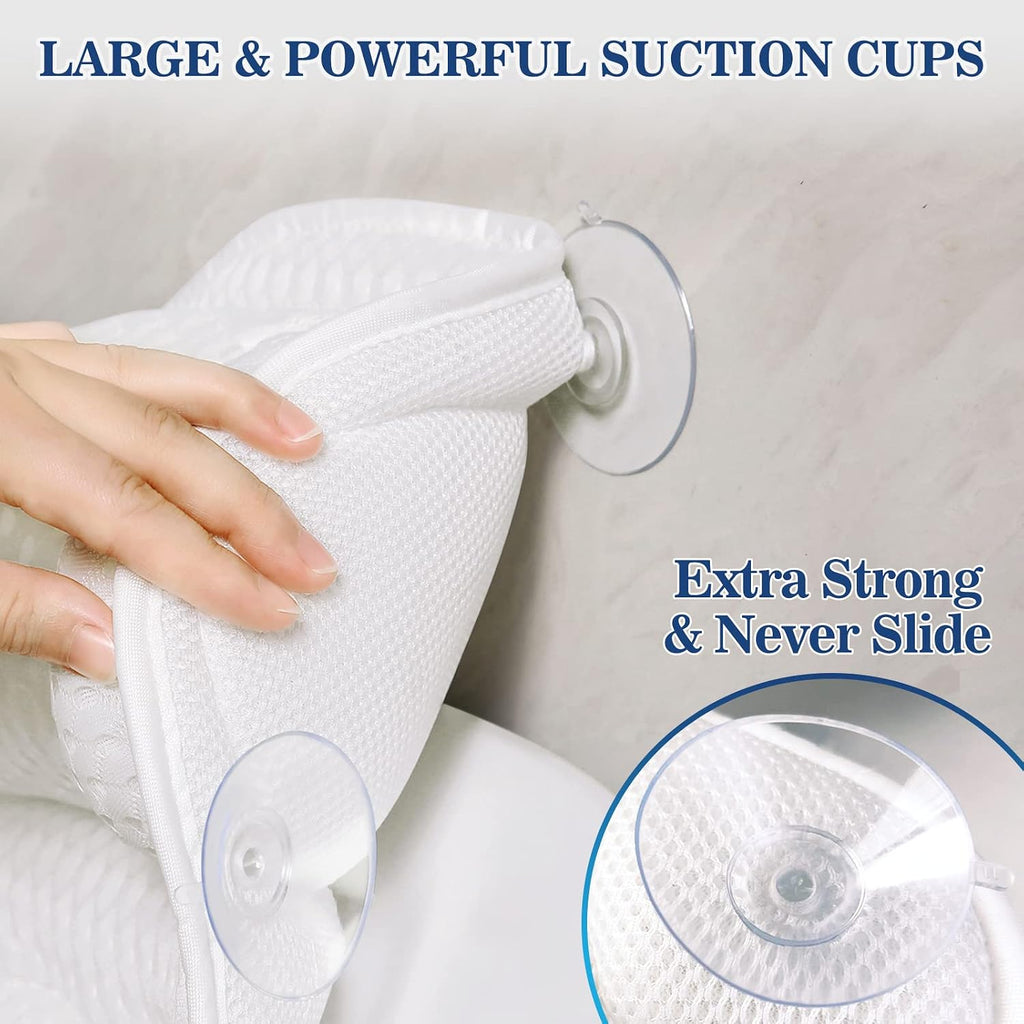 Ozyalo Mesh Bath Pillow with Six Suction Cups, White